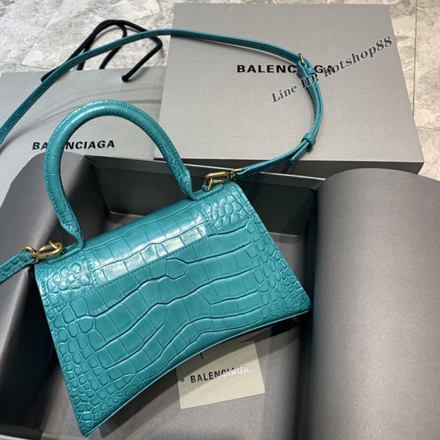 Balenciaga專櫃爆款小號Hourglass手提肩背女包 巴黎世家亮藍色沙漏包 fyj1730